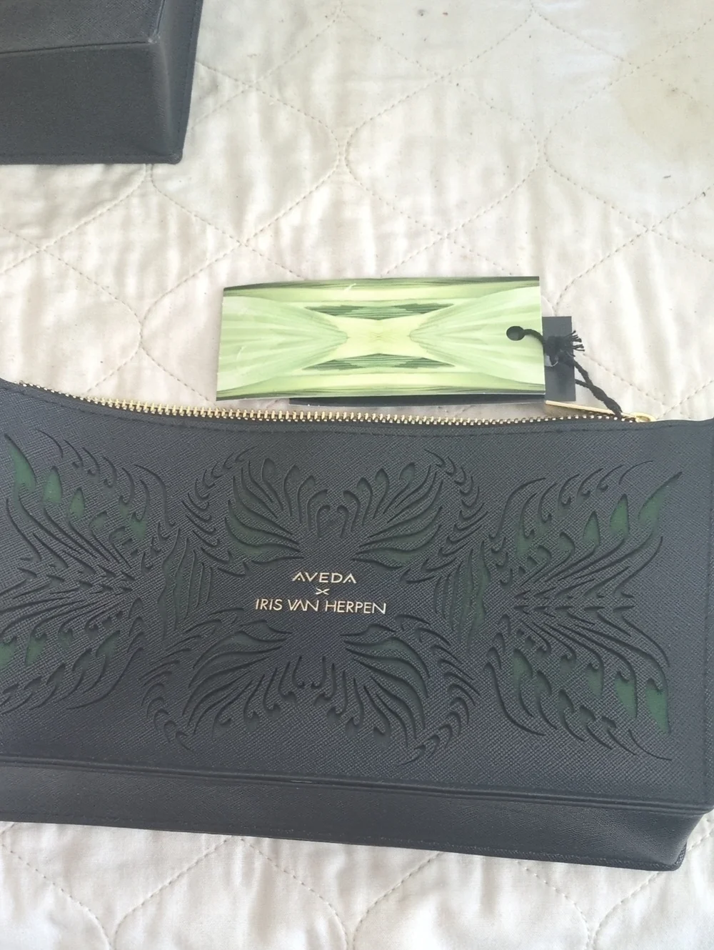 Butterfly Design Black Laser-Cut Cosmetic Pouch with Green Underlay